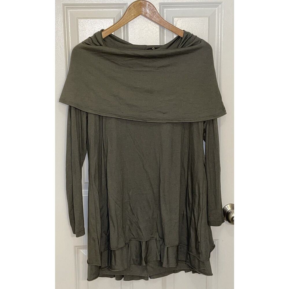 Soft Surroundings Olive B’call Tunic Top Shirt Cowl Off Shoulder Size Medium‎
